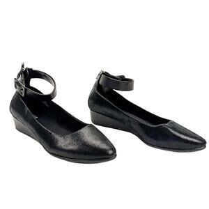 easyspirit e360 Glossy‎ Leather Stretch Pointed Toe Zip Wedge Low Heel 8.5 Wide